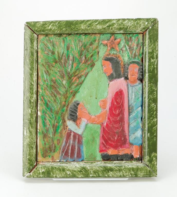 BLIND BARTIMAEUS PLAQUE BY ELIJAH PIERCE. (1 of 2)