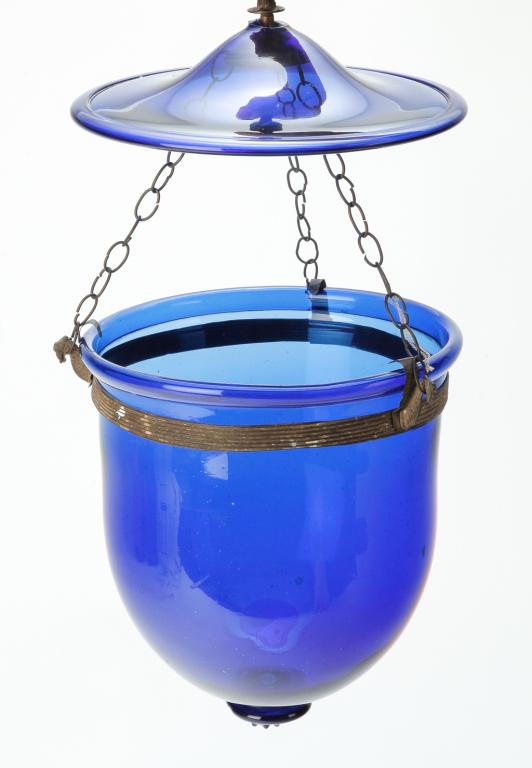 AMERICAN COBALT GLASS HALL LIGHT. (1 of 2)