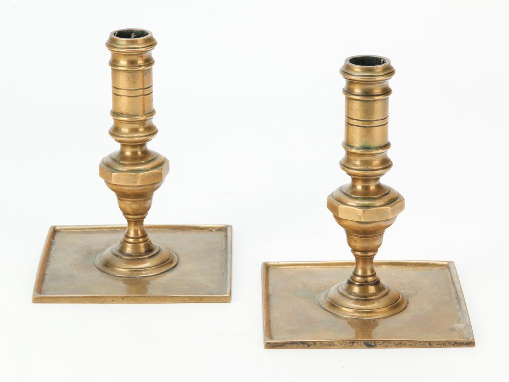 PAIR OF SPANISH BRASS CANDLESTICKS. (1 of 2)