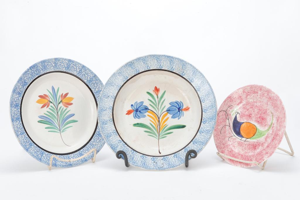 THREE ENGLISH SPATTERWARE PLATES. (1 of 1)