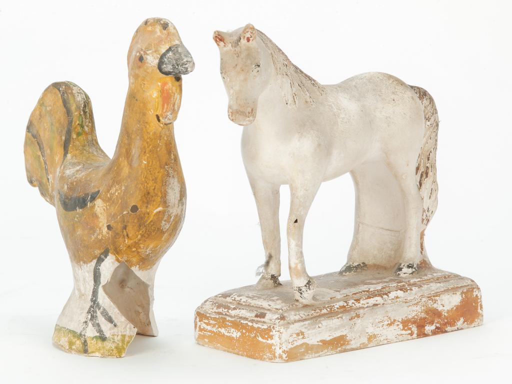 TWO AMERICAN CHALKWARE ANIMALS. (1 of 3)