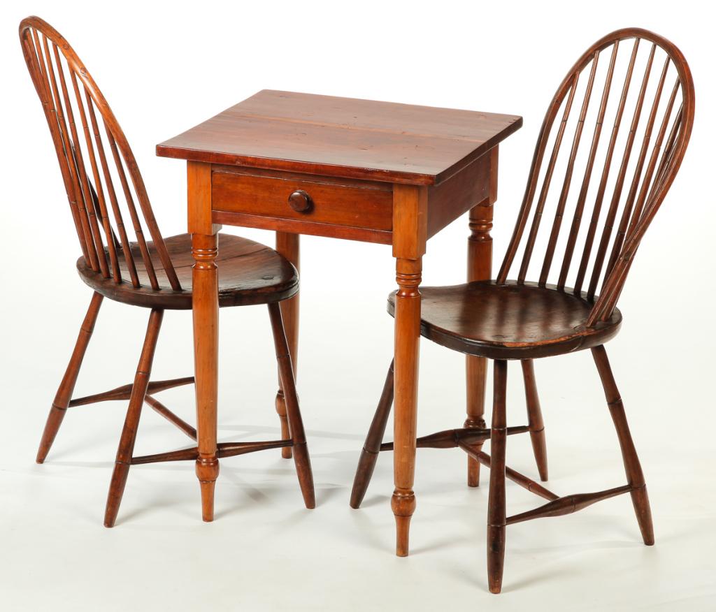 TWO AMERICAN WINDSOR CHAIRS AND SHERATON STAND. (1 of 7)