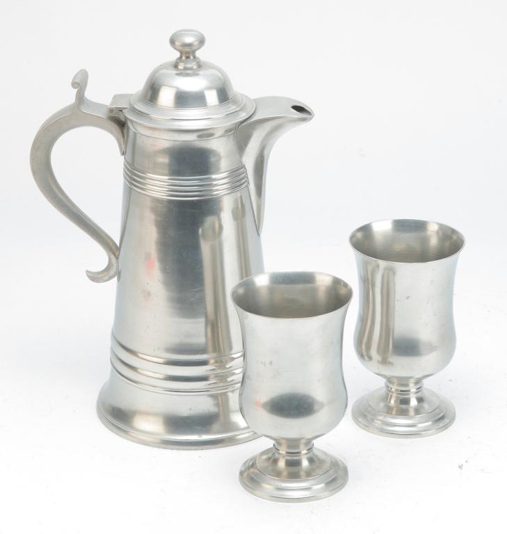 AMERICAN PEWTER COMMUNION SET. (1 of 2)