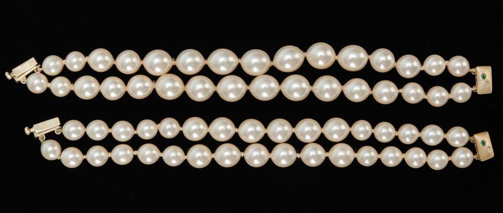 TWO - DOUBLE STRAND CULTURED PEARL BRACELETS. (1 of 1)