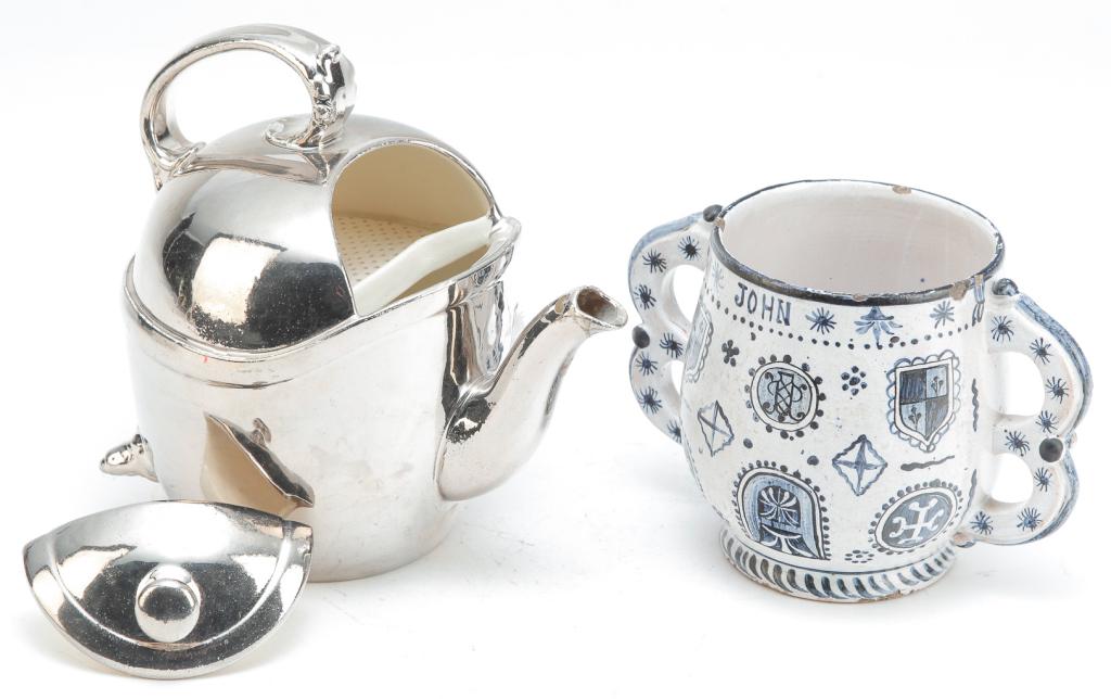 DELFT CUP AND WEDGWOOD TEAPOT. (1 of 4)