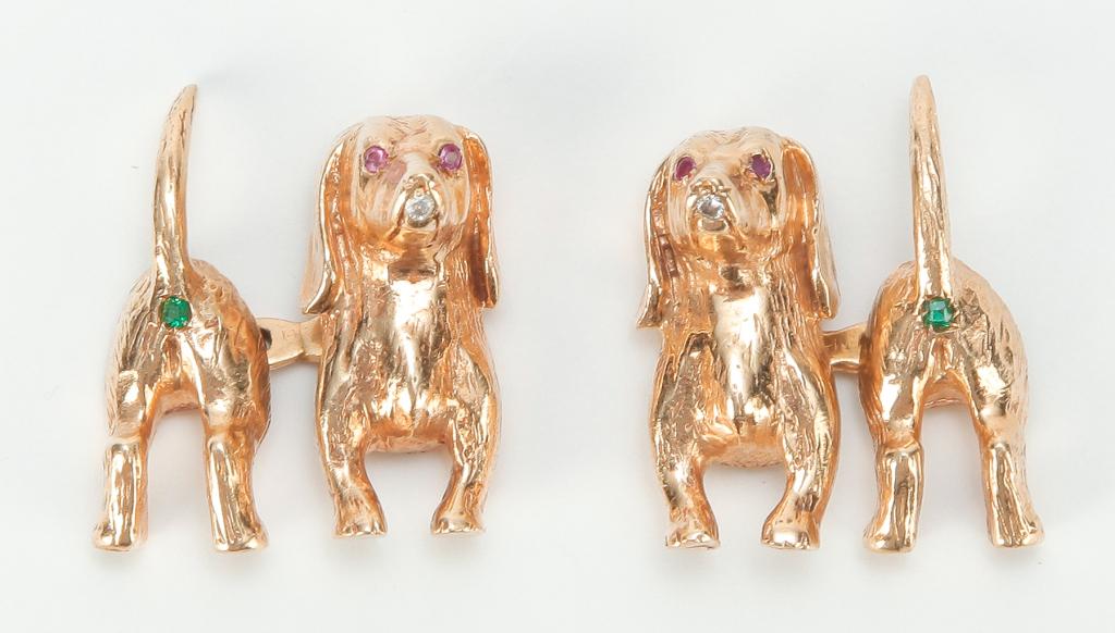 GOLD AND GEM-SET DACHSHUND CUFFLINKS. (1 of 1)