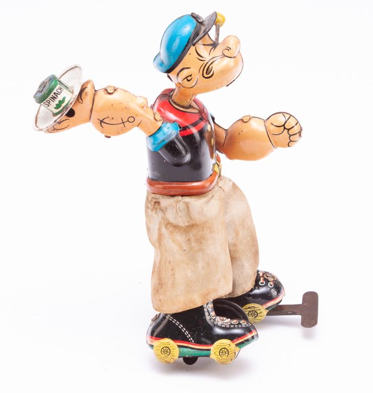 LINE MAR KING POPEYE ROLLER SKATING TIN TOY. (1 of 5)