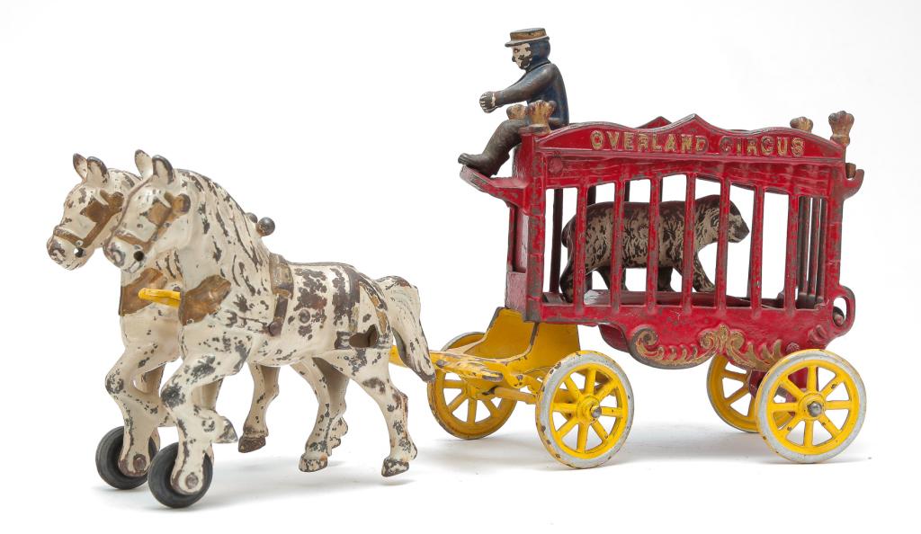 CAST IRON OVERLAND CIRCUS HORSE DRAWN WAGON. (1 of 5)