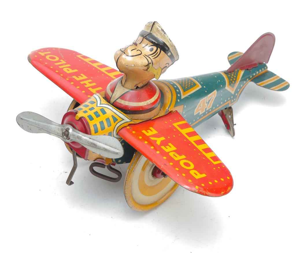 MARX POPEYE THE PILOT WIND-UP TIN AIRPLANE. (1 of 4)