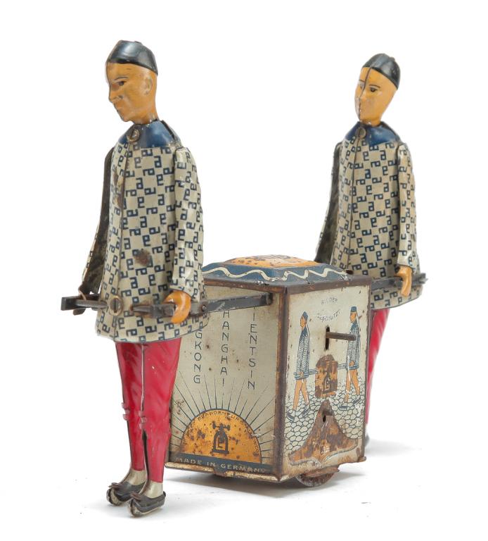 LEHMANN TIN LITHO TEA CHEST STRING DRIVE WALKERS. (1 of 4)