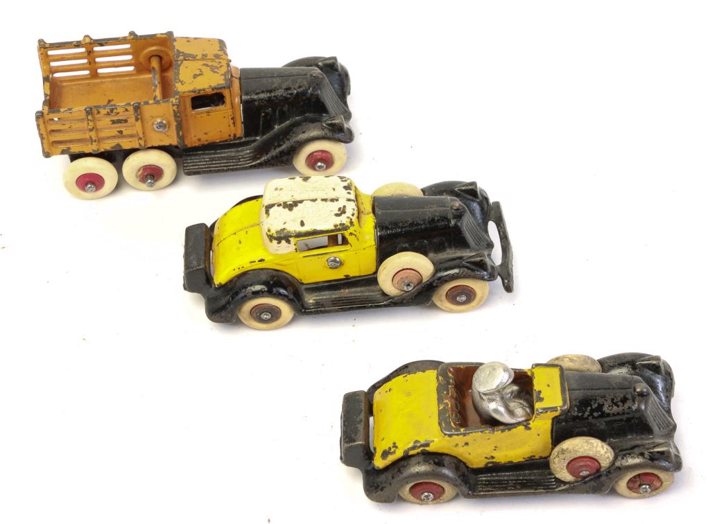 THREE "TAKE APART" HUBLEY TOY CARS. (1 of 4)