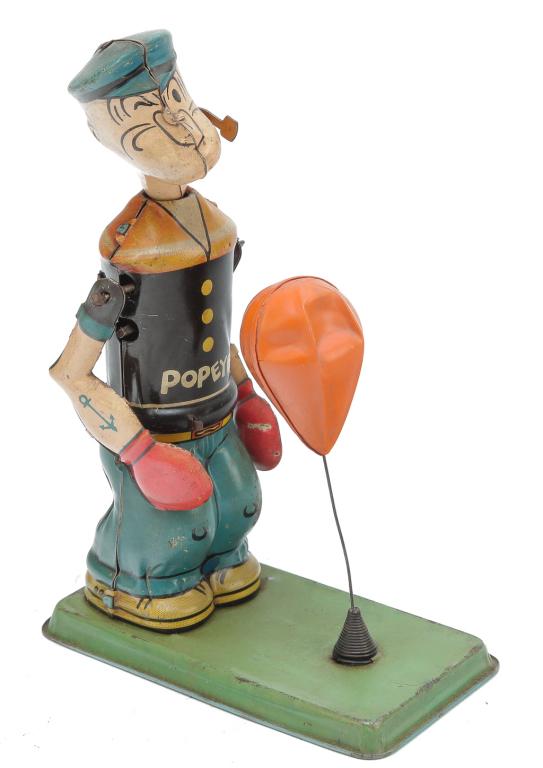 J. CHEIN TIN LITHO POPEYE BOXING WIND-UP TOY (1 of 4)
