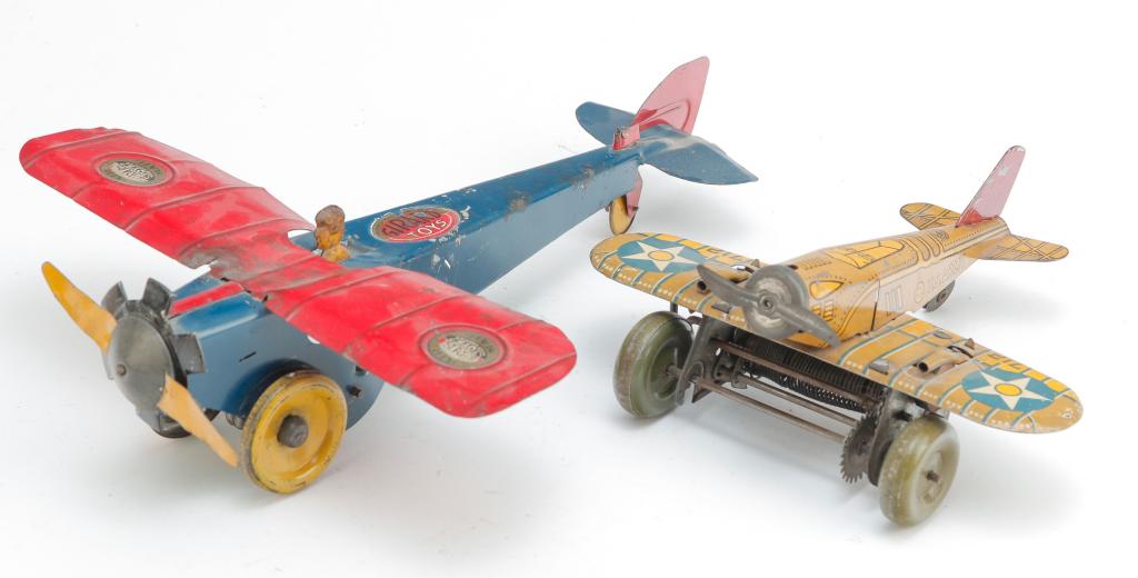 TWO TIN WIND-UP AIRPLANES INCLUDING MARX & GIRARD (1 of 3)