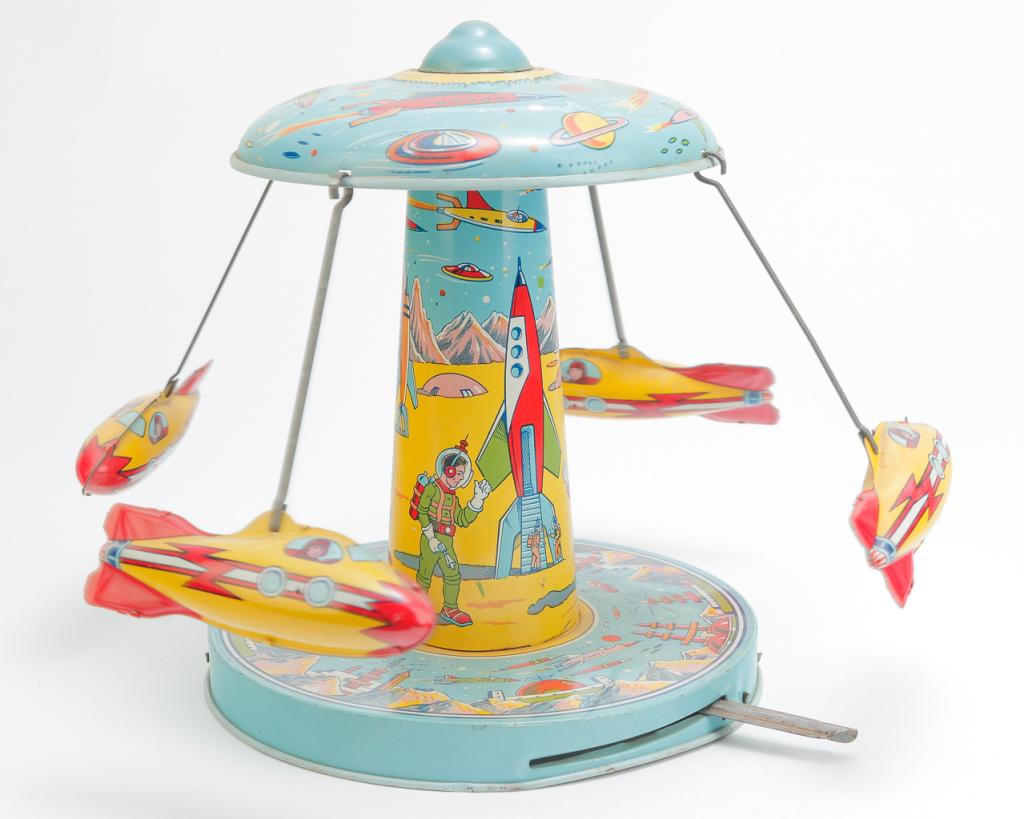 J. CHEIN LITHOGRAPHED TIN WIND-UP SPACE RIDE TOY (1 of 3)