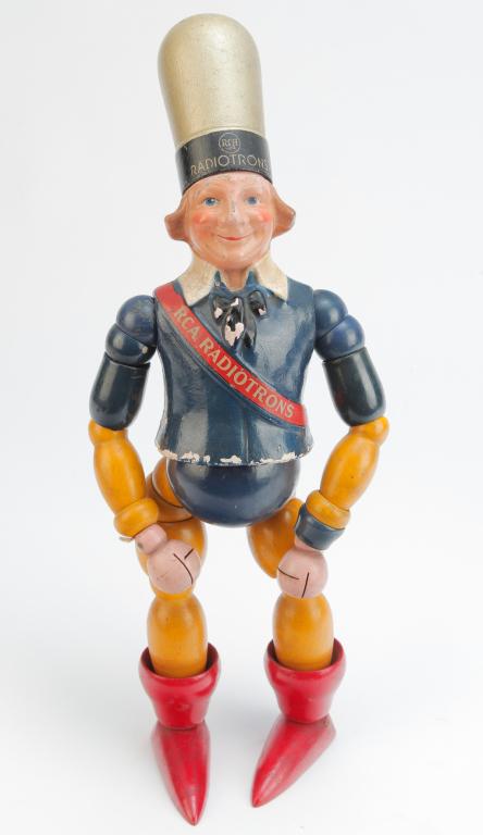 RCA RADIOTRONS JOINTED WOODEN ADVERTISING FIGURE (1 of 3)