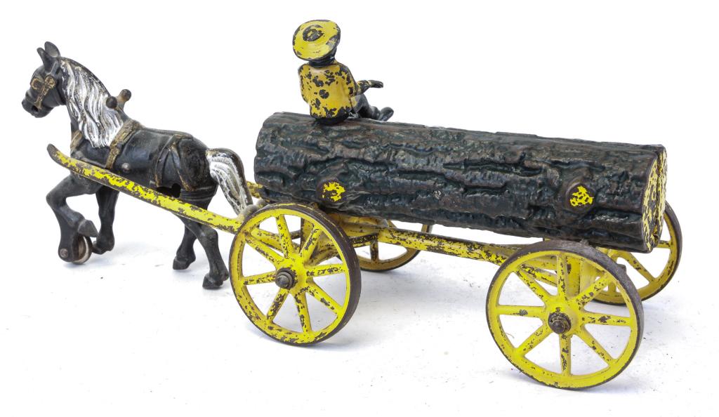 KENTON CAST IRON LOG WAGON WITH HORSE AND DRIVER (1 of 4)
