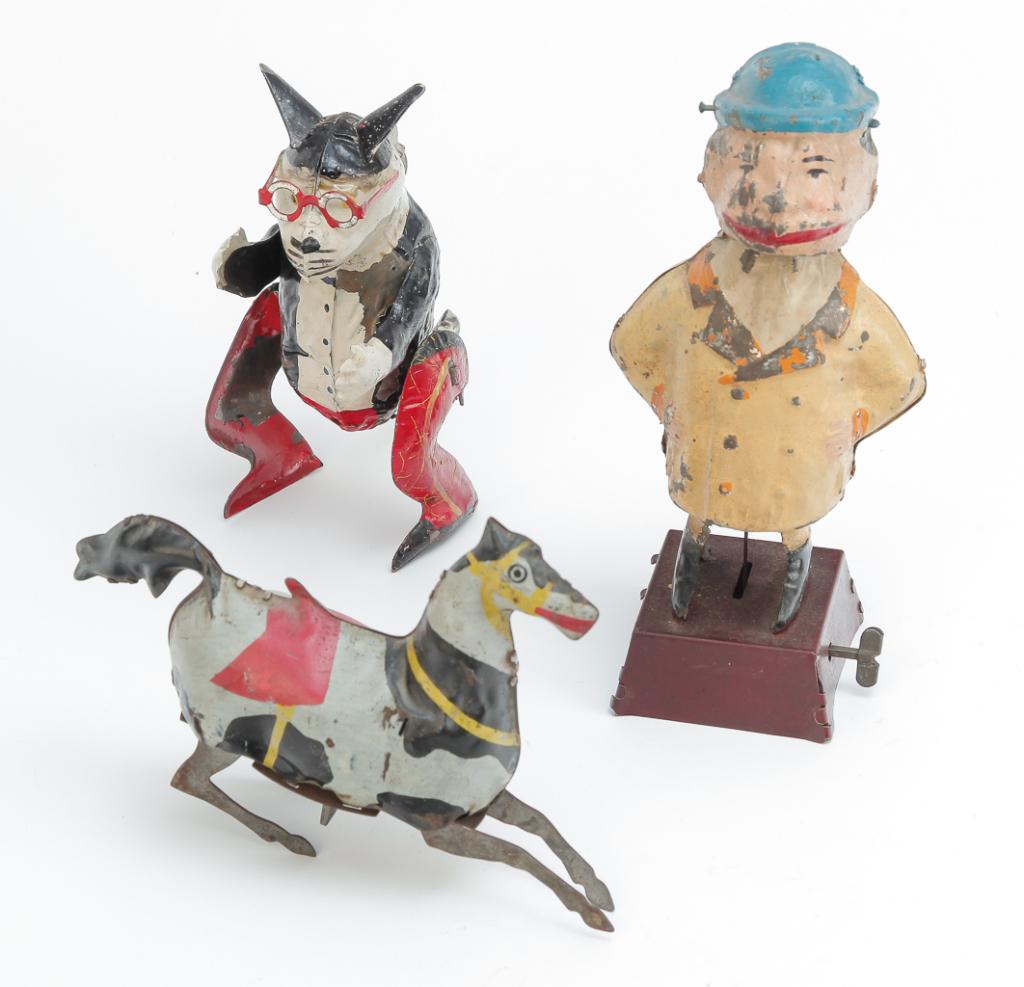TWO PAINTED TIN WIND-UP TOYS AND FIRST GENERATION FELIX (1 of 3)