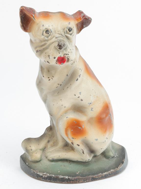 HUBLEY MUTT AND HIS BONE CAST IRON DOORSTOP: American, 1st quarter-20th century. Hubley doorstop in the form of a dog guarding his bone. Retains good original paint.