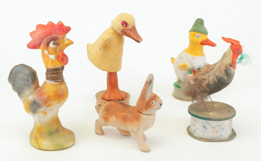 FIVE GERMAN ANIMAL CANDY CONTAINERS. (1 of 3)