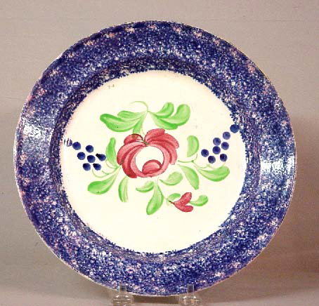 TWO-COLOR SPATTER PLATE. Blue spatter bor
