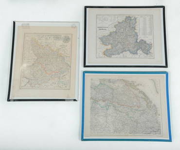 THREE FRAMED MAPS OF EUROPE.: 2nd quarter 19th century. Tyrol dated 1849, 16"h. 20"w. Turkey undated, 16"h. 20"w. And Posen dated 1844, 20"h. 16"w.