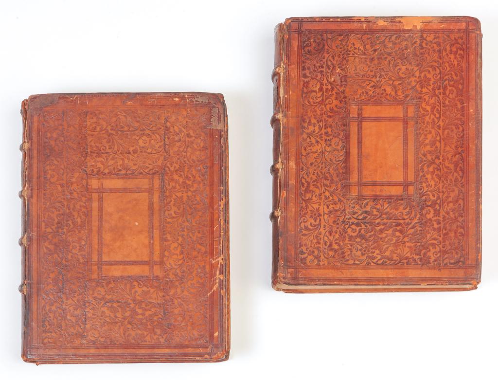 DACTYLIOTHECAE BY ABRAHAM GORLAEUS.: Printed 1707. Descriptions and engravings of ancient Roman rings. Front pages have engravings including author's portrait. Tooled leather binding printed on laid paper.