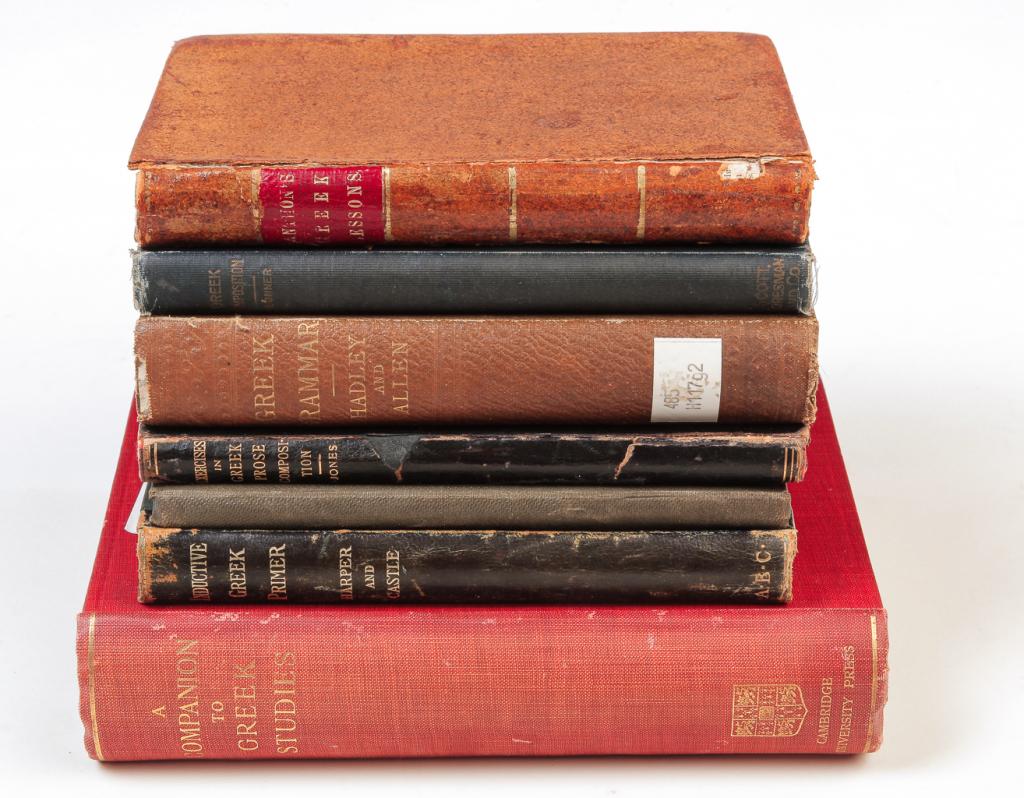 SEVEN GREEK TEXTBOOKS.: "A Greek Delectus" by Rev. R. Valpy, Longman, Green, Longman, and Roberts, London, 1862. "Anthon's Greek Lessons-- Part I" Charles Anthon, Harper and Brothers, New York, 1839. "An Inductive Greek Prim