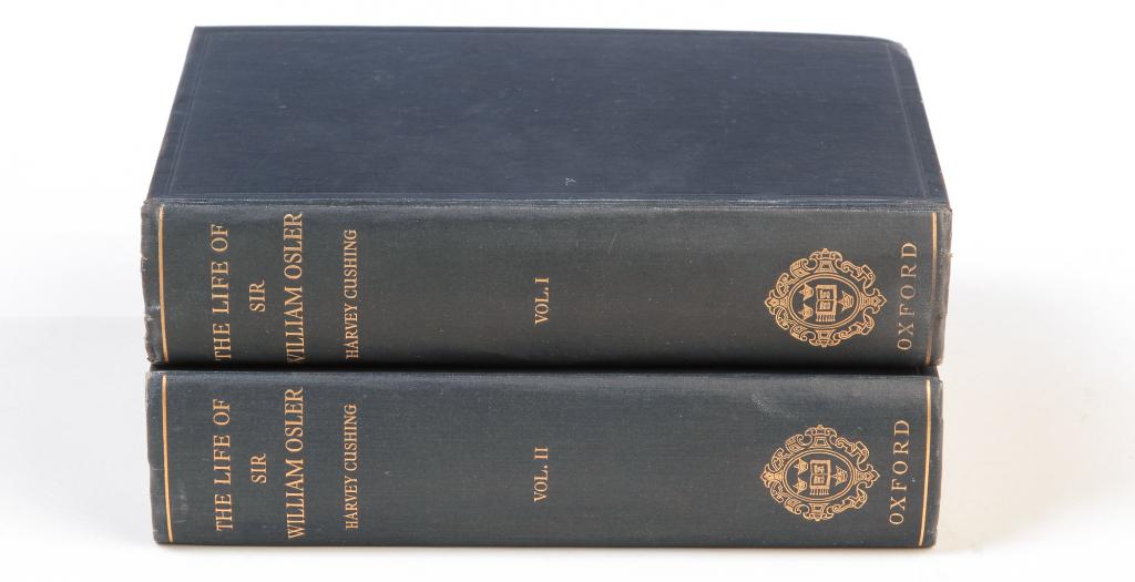 THE LIFE OF SIR WILLIAM OSLER BY HARVEY CUSHING.: The Life of Sir William Osler by Harvey Cushing. Published in Oxford, 1925. Two volumes bound in blue cloth. Both are clean copies.