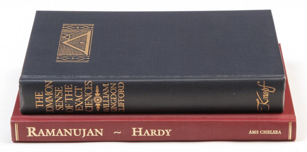 TWO MATHEMATICAL BOOKS.: "Ramanujan, Twelve Lectures" by GH Hardy. American Mathematical Society, Chelsea Publishing, 2002. And "The Common Sense of the Exact Sciences" by William Clifford. Published "Alfred Knopf, New York, 