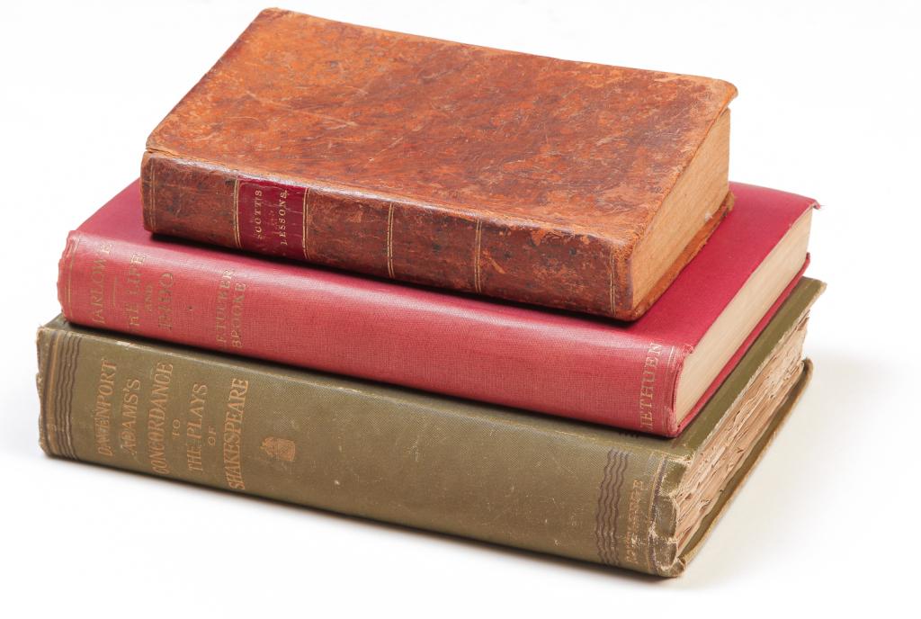 THREE BOOKS INCLUDING SHAKESPEARE AND SCOTT.: "Lessons in Elocution" by William Scott. Published by Ezra Collier, Plymouth, Massachusetts, 1825, "The Life of Marlowe and The Tragedy of Dido..." by SF Tucker Brooke. Published Methuen &Co., London,