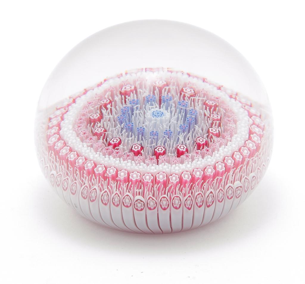 FRENCH BACCARAT PAPERWEIGHT.: Second half 20th century. Multicolored millefleur canes with 1972 "B" date cane. Acid etched mark on bottom with "1972" and numbered "348". 3.25"d.