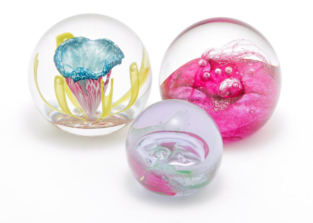 THREE SCOTTISH CAITHNESS PAPERWEIGHTS.: Twentieth century. "Caprice" 650/750, 3"d., "Fireball" D36602, 3"d. And Crystal, 2"d.