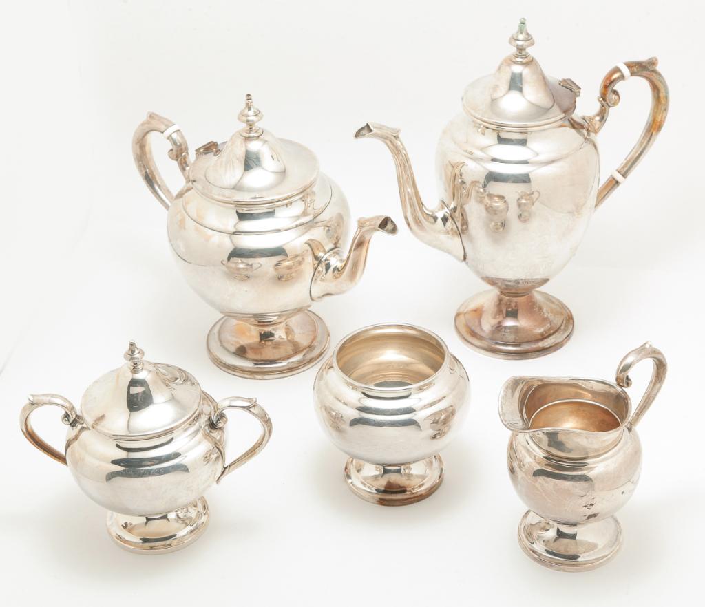 AMERICAN GORHAM FIVE PIECE "PURITAN" TEA SET. (1 of 6)
