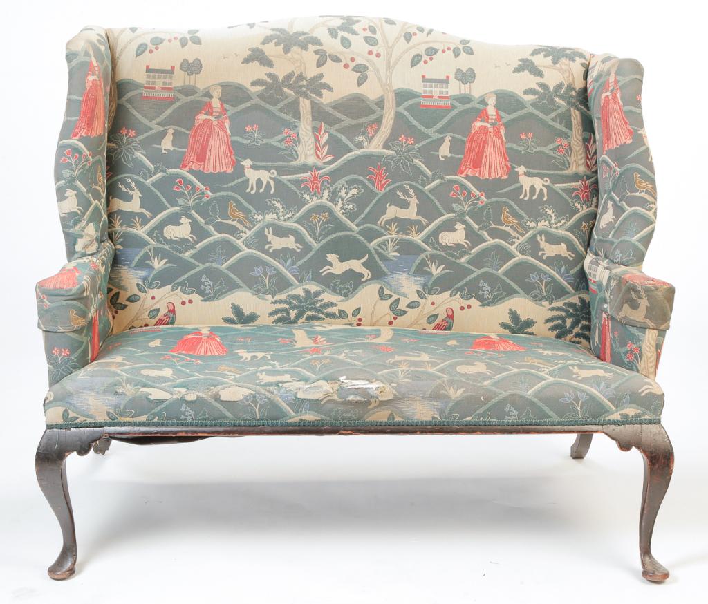 ENGLISH QUEEN ANNE STYLE FIRESIDE SETTLE BENCH. (1 of 4)