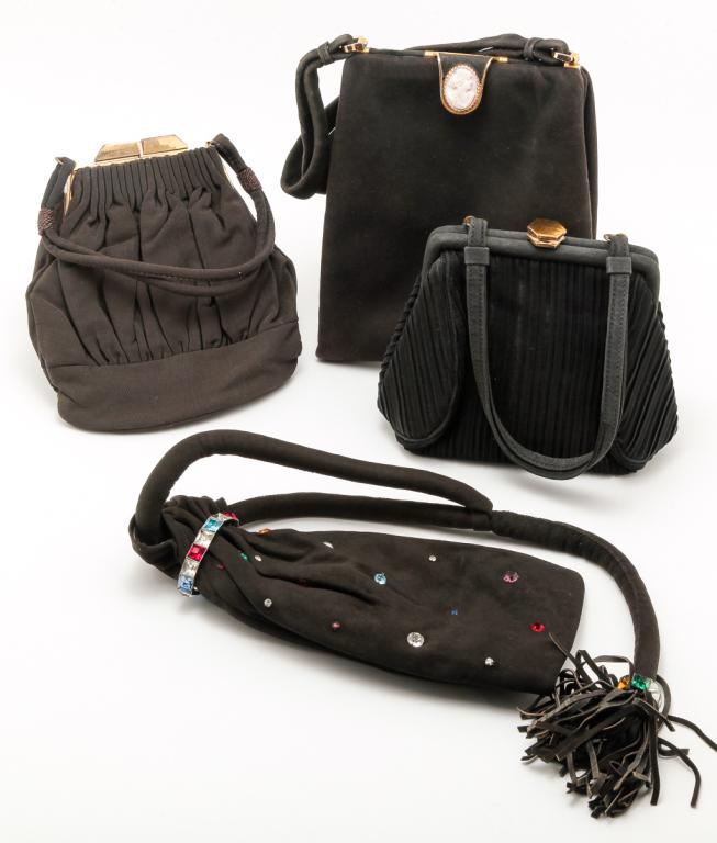 FOUR VINTAGE BLACK EVENING PURSES. (1 of 4)