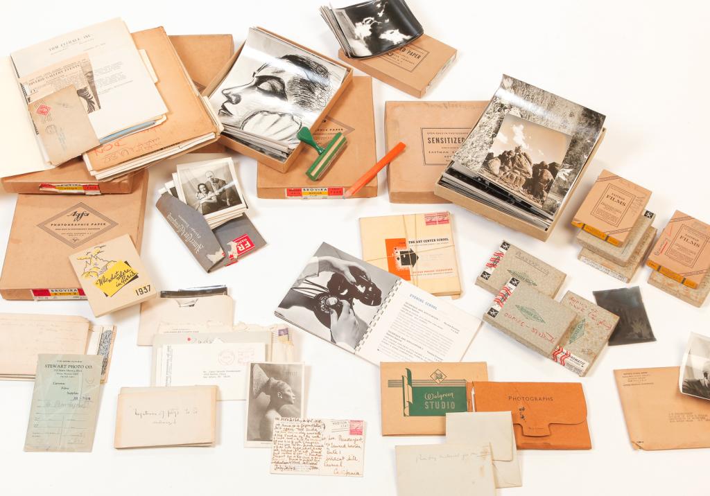 DONALD PRENDERGAST ART PHOTOS AND LETTERS.: American, mid to late 20th century. Photos, negatives, letters and exhibition pamphlets. Photos include circus behind the scenes, nude models, Southern cemeteries, wrecked ships etc. Prendergast studi