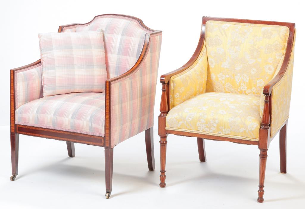 TWO AMERICAN UPHOLSTERED ARMCHAIRS. (1 of 2)