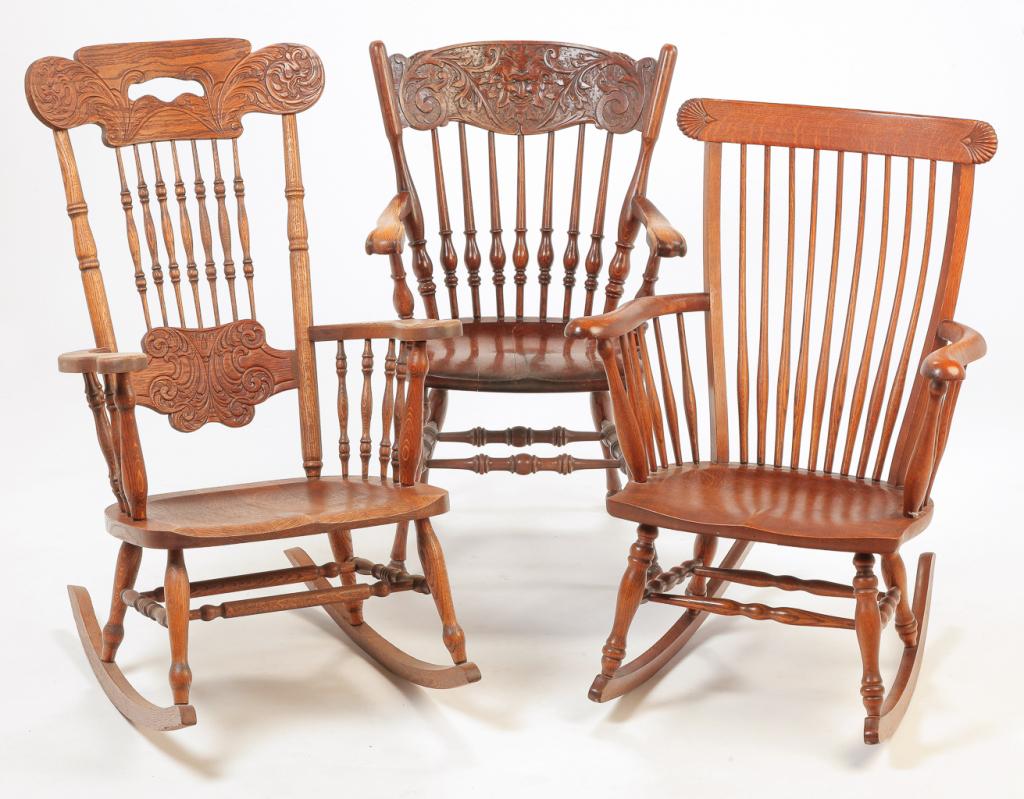 THREE AMERICAN GOLDEN OAK CHAIRS. (1 of 8)