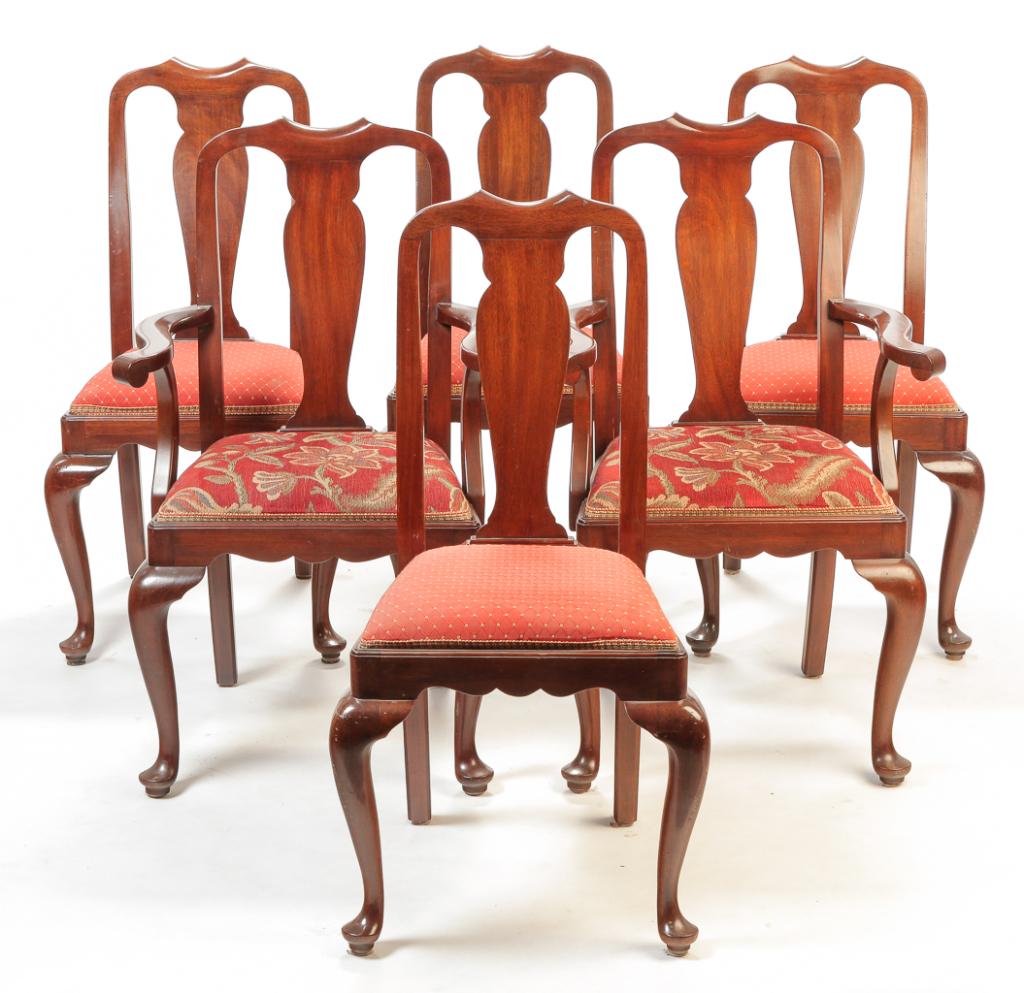 SIX AMERICAN QUEEN ANNE STYLE DINING CHAIRS. (1 of 5)