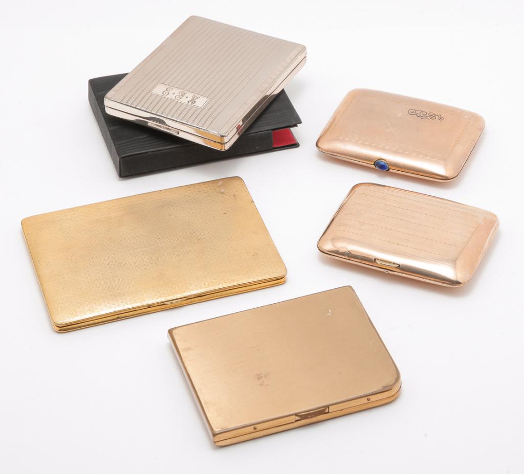 FIVE VINTAGE CIGARETTE CASES. (1 of 4)