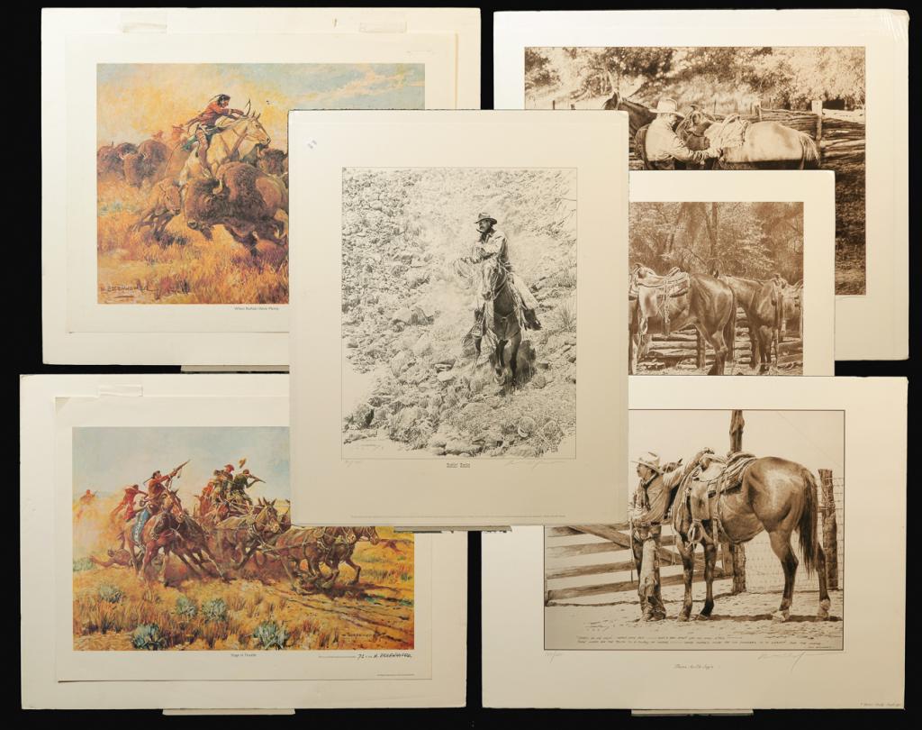 GROUP OF WESTERN PRINTS AND A DRAWING. (1 of 13)