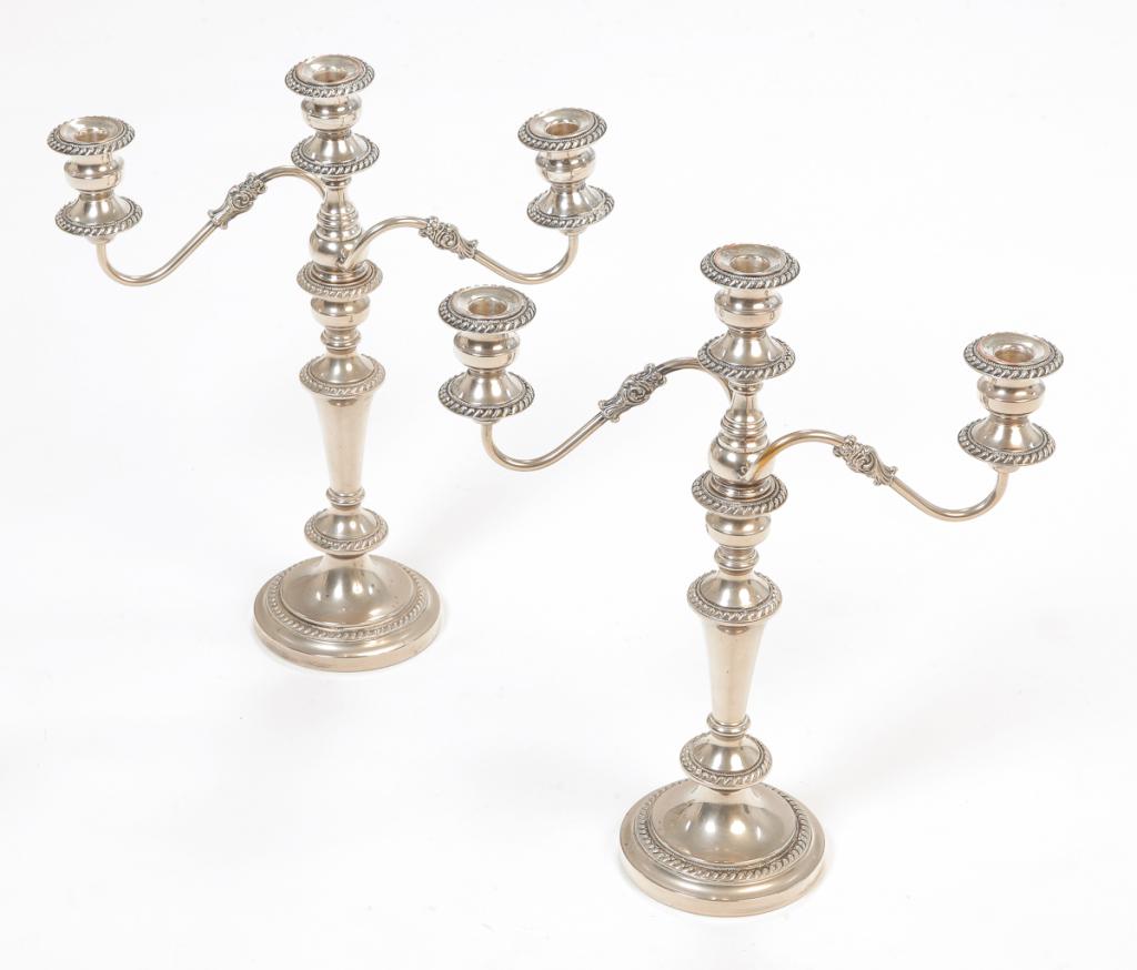 PAIR OF ENGLISH SILVERPLATE CANDELABRA. (1 of 3)