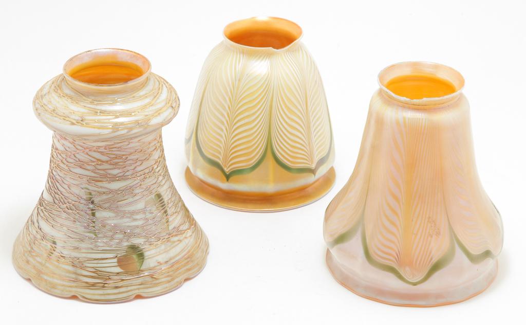 THREE AMERICAN ART GLASS LAMP SHADES. (1 of 5)