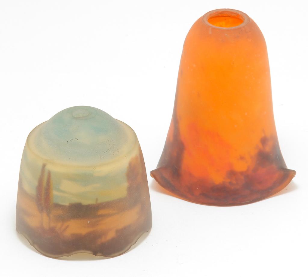 TWO ART GLASS LAMP SHADES. (1 of 4)
