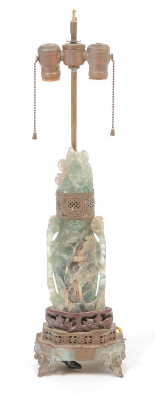 ASIAN CARVED JADITE TABLE LAMP. (1 of 4)