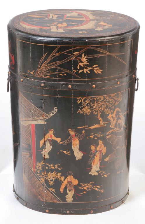 RICE BARREL WITH CHINOISERIE DECORATION. (1 of 5)