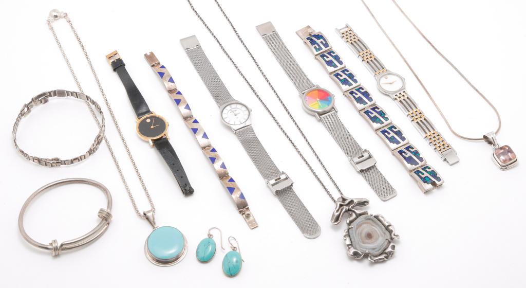 MOSTLY STERLING JEWELRY & FOUR WATCHES. (1 of 8)