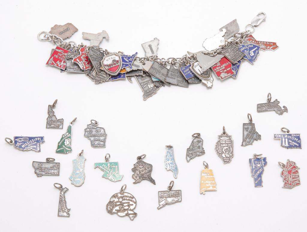 STERLING SILVER CHARM BRACELET & EXTRA CHARMS. (1 of 3)