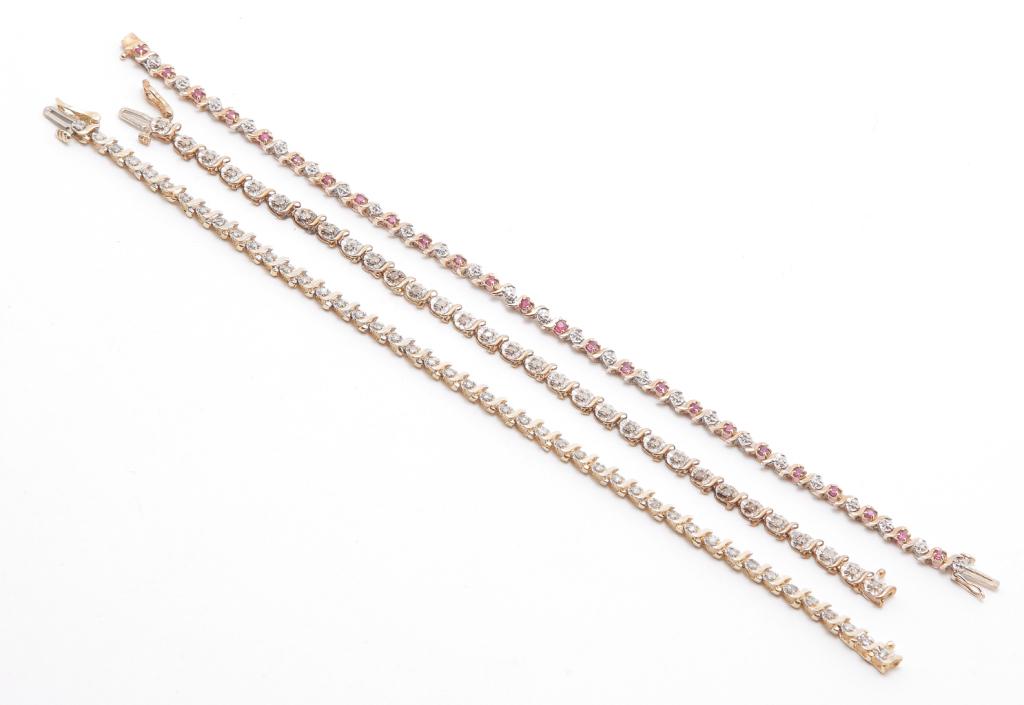THREE DIAMOND TENNIS BRACELETS-ONE WITH RUBIES. (1 of 4)