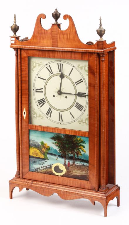 AMERICAN REPRODUCTION PILLAR AND SCROLL CLOCK. (1 of 3)
